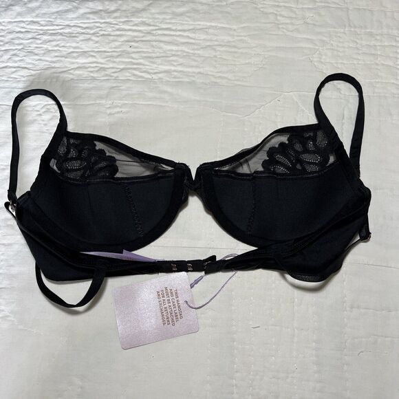 Savage X Fenty Bra 34C Black Floral Lace Overlay Underwire Logo Lingerie NEW - Picture 4 of 11